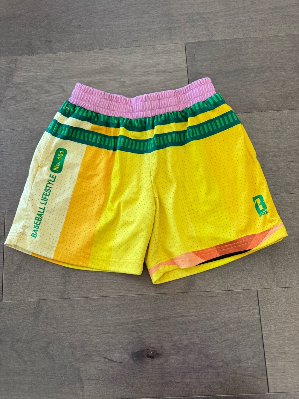 Kids' Yellow Athletic Shorts with Pink Waistband